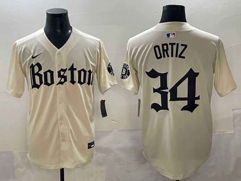Men 2025 Boston Red Sox #34 Ortiz Cream Five generations Joint Name Nike MLB Jersey style 1->boston red sox->MLB Jersey
